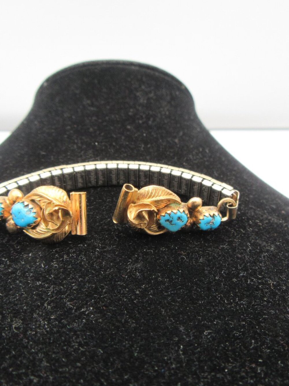 Native American sterling silver turquoise watch band Gold Color and Silver